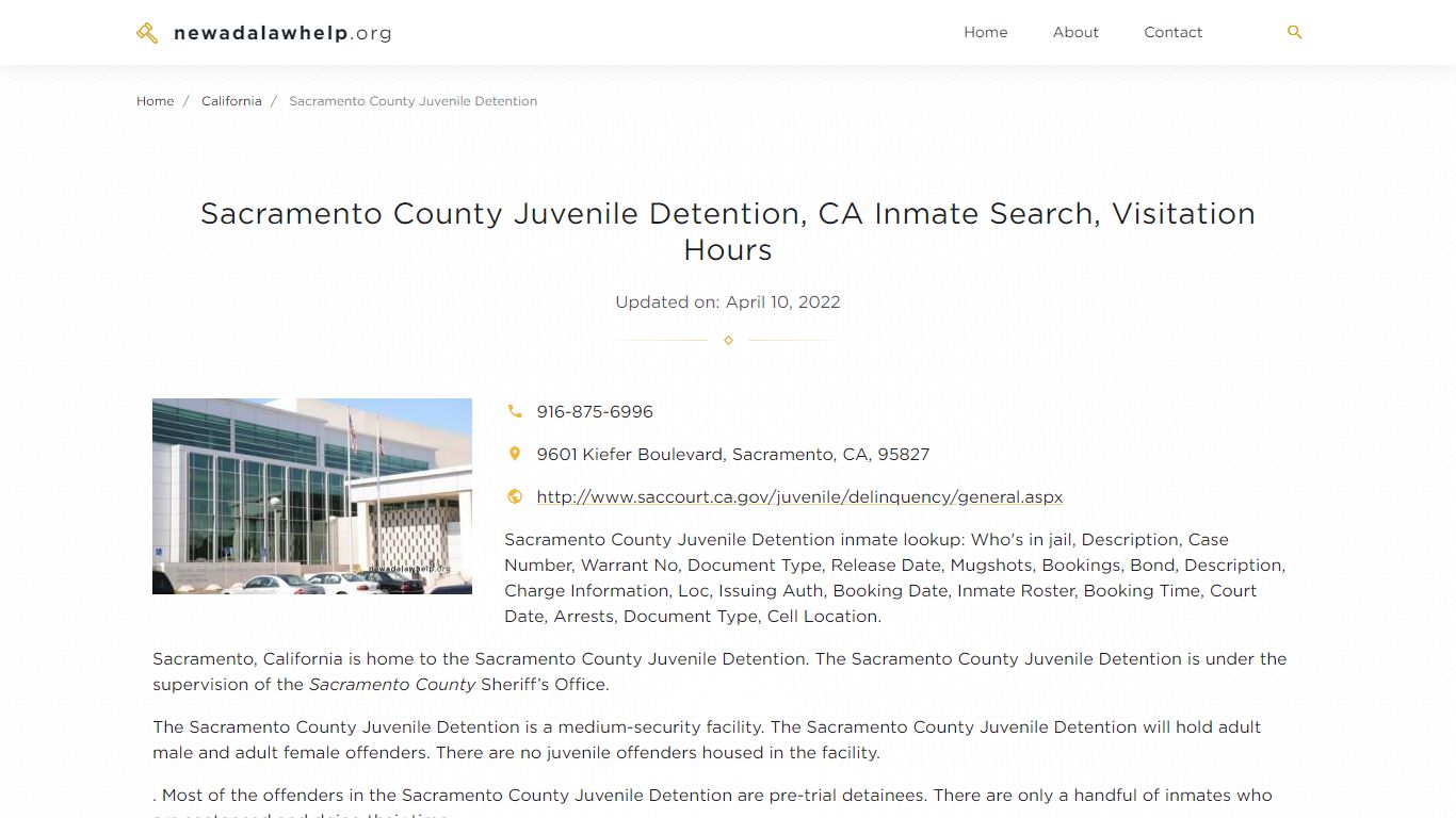 Sacramento County Juvenile Detention, CA Inmate Search ...