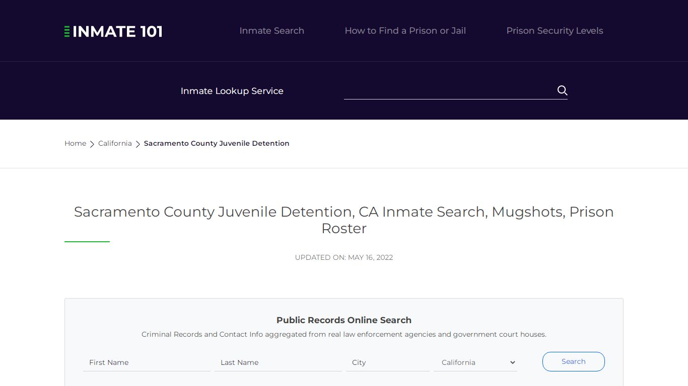 Sacramento County Juvenile Detention, CA Inmate Search ...