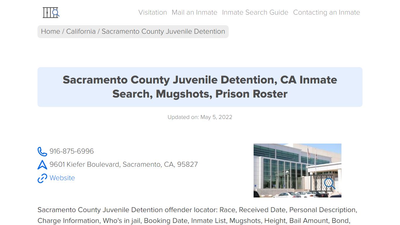 Sacramento County Juvenile Detention, CA Inmate Search ...